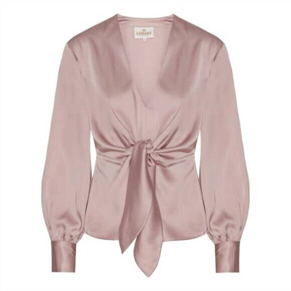 Karmamia Tops - Karmamia Blair Satin Tie Front Blouse Blush Pink Long Sleeve Size S